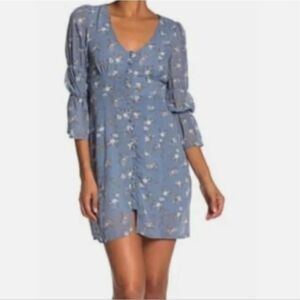 MELLODAY Floral V-Neck Retro Blue Button Dress MP